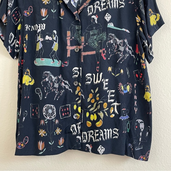 Caron Callahan Doodle Print Johan Top Button Up Relaxed Shirt Size L - Picture 8 of 11